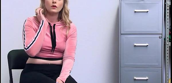  Young blonde employee caught shoplifting and fucked hard by officer to keep her job